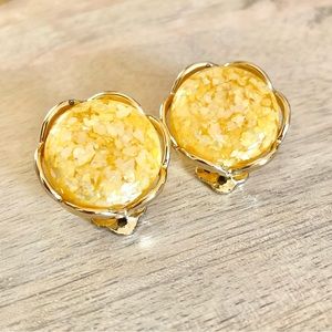 Vintage Lucite Yellow Sparkle Clip On Earrings